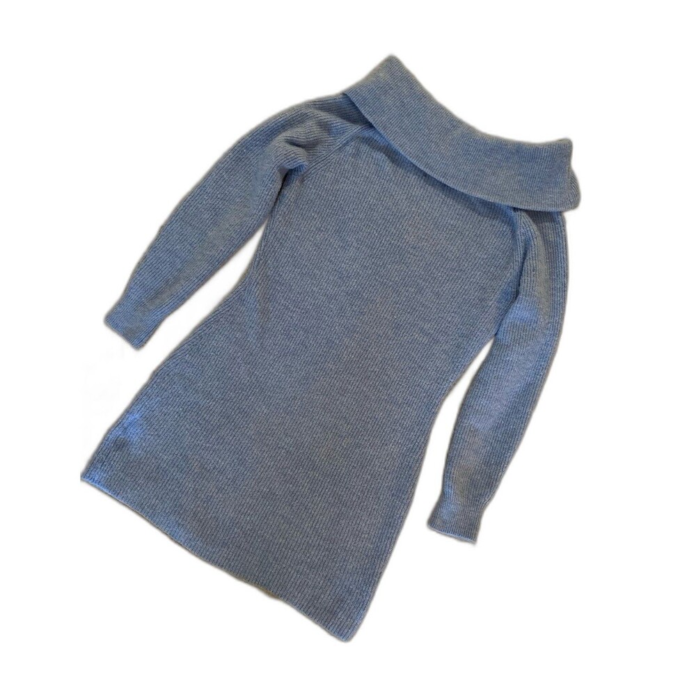H&M Womans Sweater Dress Sz Large Baby Blue‎ Fuzzy Soft Stretchy Stylish Comfy